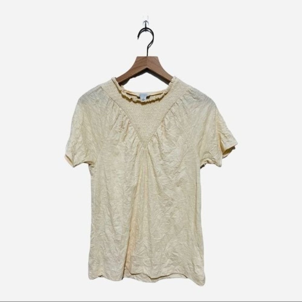 Sundance‎ Smocked Ivory Cream Short Sleeve Ruffle Boho Top Size S